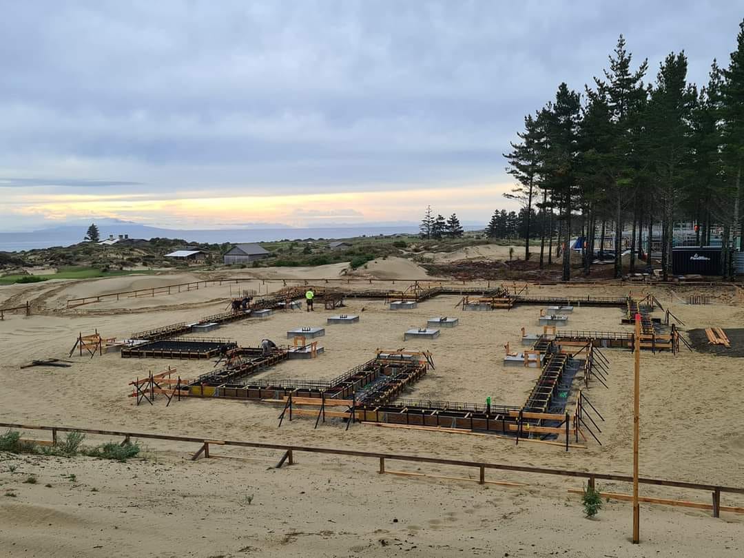 Footings boxed and set out on a sandy coastal site
