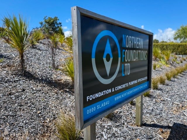 The Northern Foundations roadside sign: foundation and concrete pumping specialists, 0800 SLAB4U
