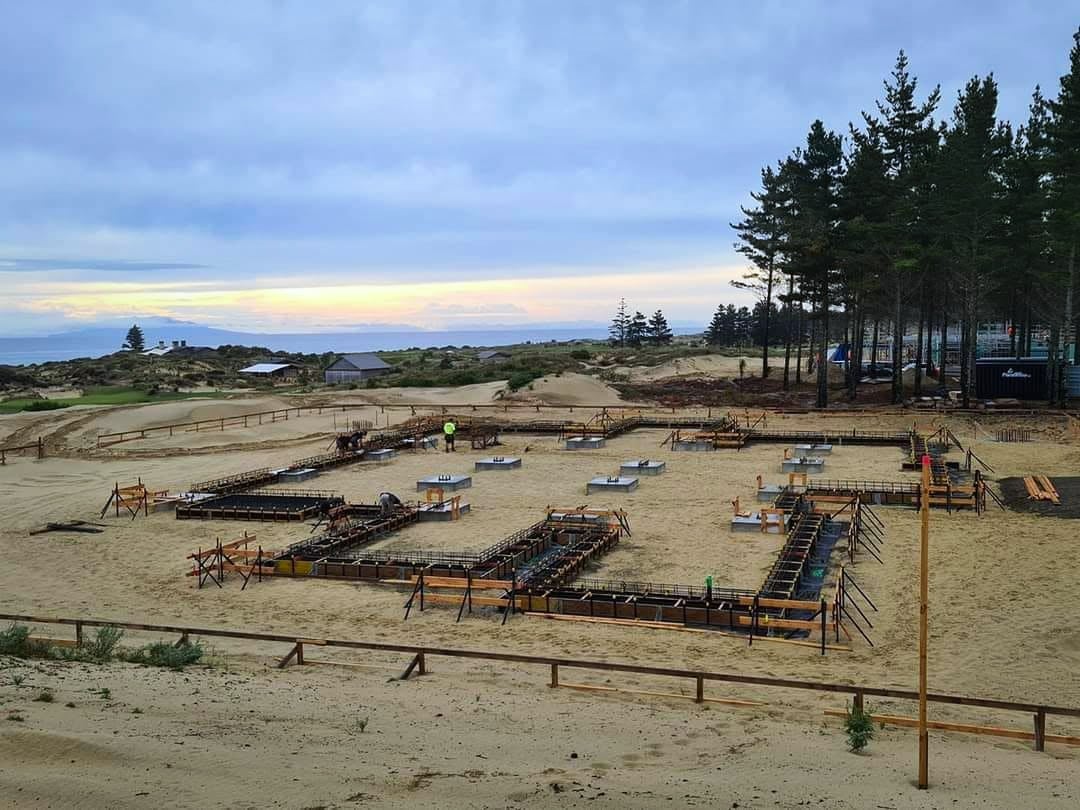 Footings boxed and set out on a sandy site